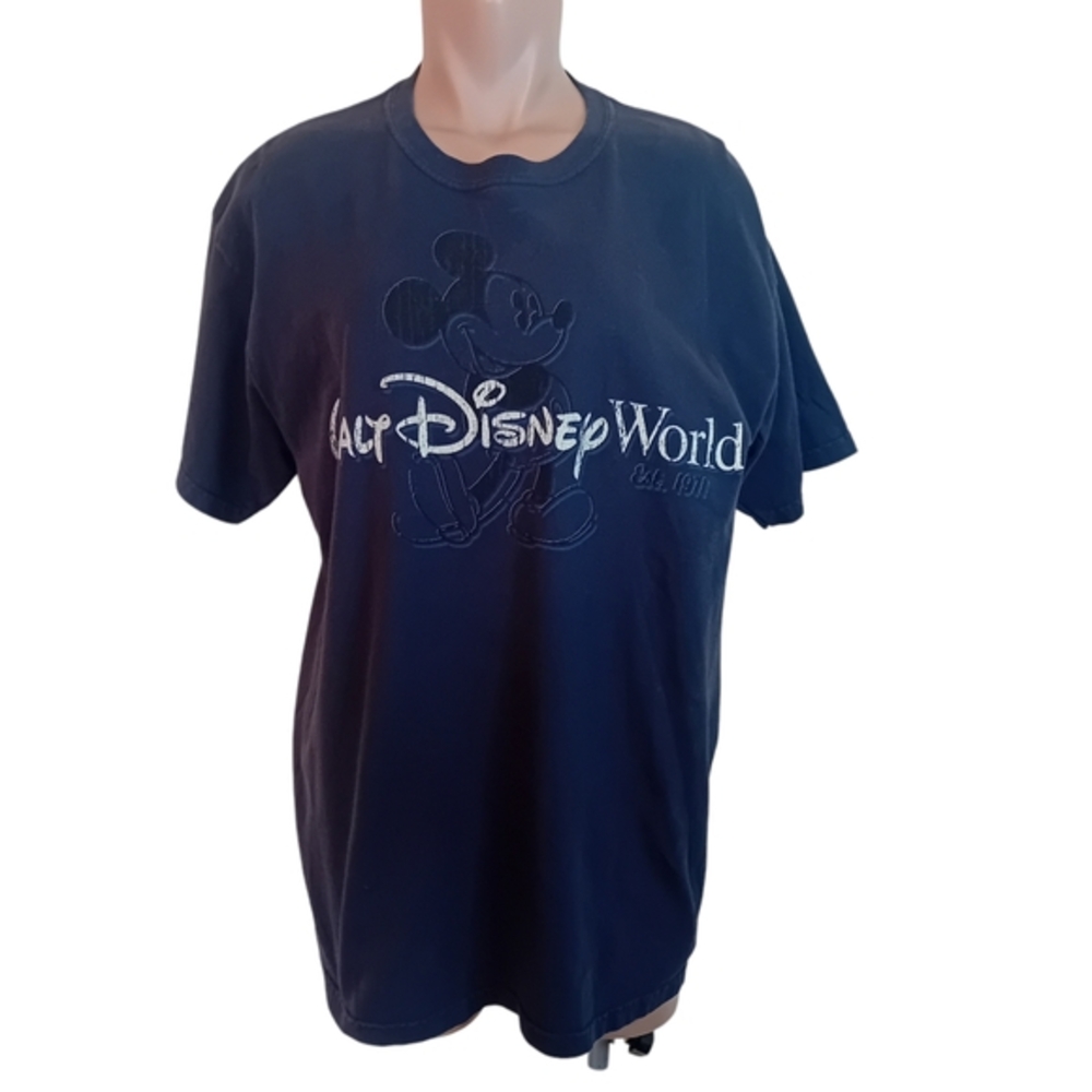 Vintage Y2K Mens WDW Walt Disney World Mickey Mouse Graphic Tshirt‎ Navy Size L